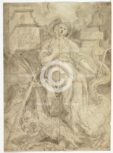 Female Figure Standing on a Dragon, n.d. Creator: Martin de Vos.