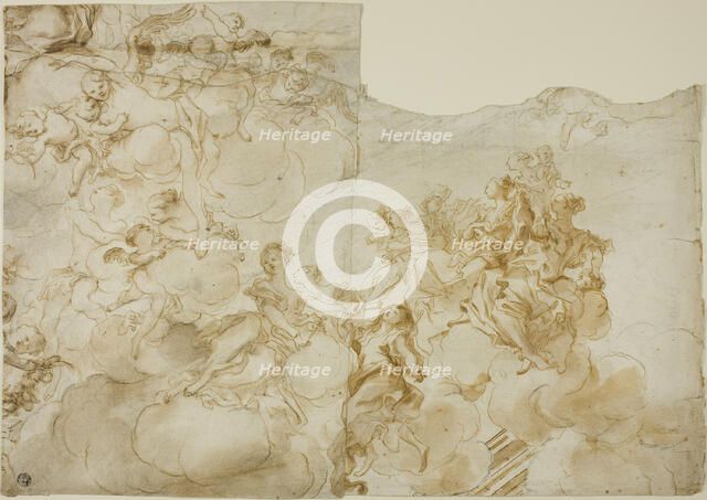 Female Figures with Putti in Clouds, n.d. Creator: Gregorio de' Ferrari.
