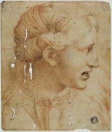 Female Head in Profile, Facing Right, n.d. Creator: After Workshop of Raffaello Sanzio, called Raphael
