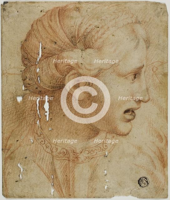 Female Head in Profile, Facing Right, n.d. Creator: After Workshop of Raffaello Sanzio, called Raphael.