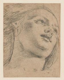 Female Head Study Looking Up to Right (recto); Study of Two Figures Supporting an..., 1630/70. Creator: Unknown