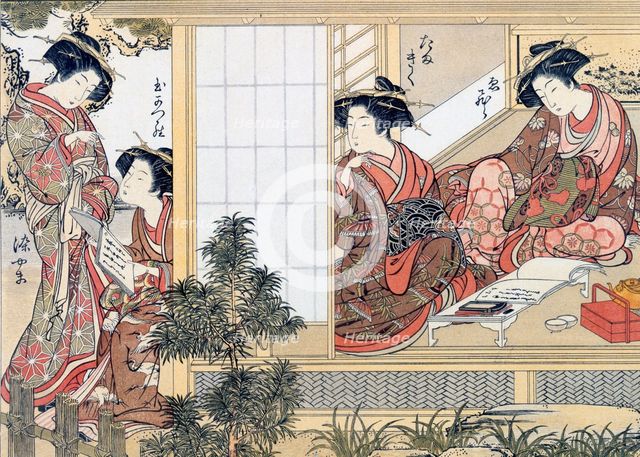 Female Japanese Courtesans Reading and Writing, c1776. Creator: Katsukawa Shunsho (1726-93) after.
