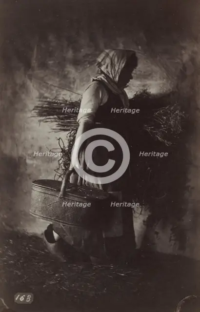 Female Peasant Carrying a Basket and Hay, c. 1870. Creator: Auguste Giraudon (French).
