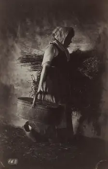 Female Peasant Carrying a Basket and Hay, c. 1870. Creator: Auguste Giraudon (French)