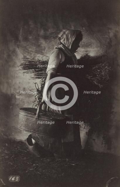 Female Peasant Carrying a Basket and Hay, c. 1870. Creator: Auguste Giraudon (French).