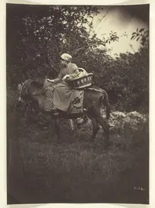 Female Peasant Riding Donkey, 1870. Creator: Giraudon's Artist