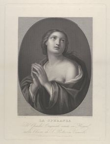 Female personification of Hope looking up with hands held together and left shoulde..., ca. 1835-81. Creator: Giovanni Buonafede