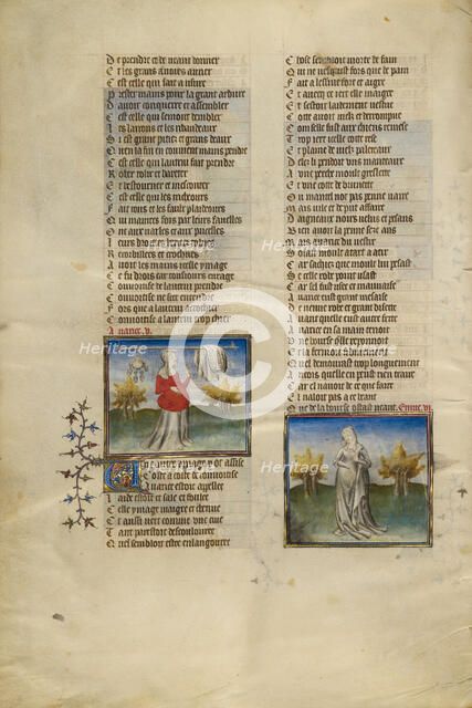 Female Personifications of Avarice and Boredom; Roman de la Rose, about 1405. Creator: Unknown.