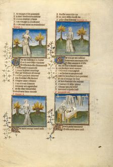 Female Personifications of Hatred, Evil, Vileness, and Greed; Roman de la Rose, about 1405. Creator: Unknown