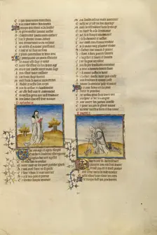 Female Personifications of Hypocrisy and Poverty; Roman de la Rose, about 1405. Creator: Unknown