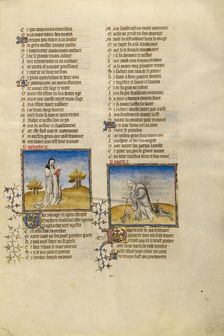 Female Personifications of Hypocrisy and Poverty; Roman de la Rose, about 1405. Creator: Unknown