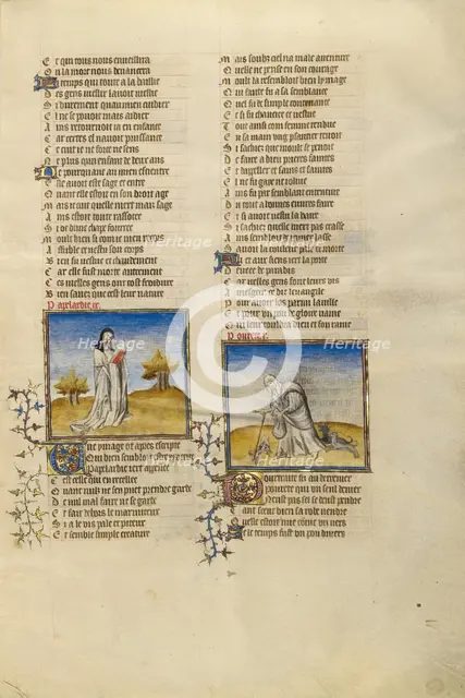 Female Personifications of Hypocrisy and Poverty; Roman de la Rose, about 1405. Creator: Unknown.
