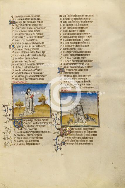 Female Personifications of Hypocrisy and Poverty; Roman de la Rose, about 1405. Creator: Unknown.