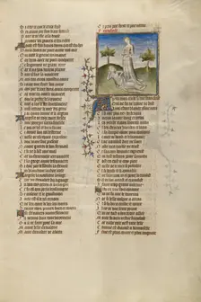 Female Personifications of Poverty and Franchise; Roman de la Rose, about 1405. Creator: Unknown