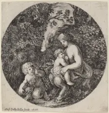 Female Satyr Nursing a Child in a Wooded Landscape, 1656. Creator: Stefano della Bella