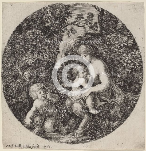 Female Satyr Nursing a Child in a Wooded Landscape, 1656. Creator: Stefano della Bella.