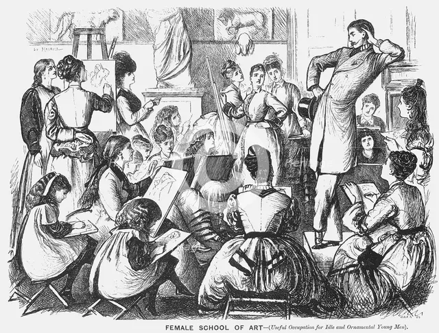 'Female School of Art', 1874.  Creators: Joseph Swain, George du Maurier.