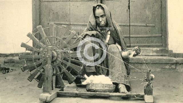 'Female Spinning, Jaipur'. Creator: Unknown.