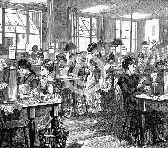 Female telegraph workers, 1871. Artist: Unknown