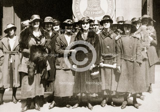 Female telephone operators on strike in Boston, Massachusetts, USA, 1919. Artist: Unknown