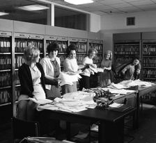 Female workers in the filing and postal room, Stanley Tools works, Sheffield, South Yorkshire, 1967. Creator: Michael Walters