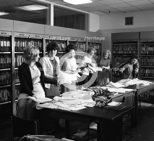 Female workers in the filing and postal room, Stanley Tools works, Sheffield, South Yorkshire, 1967. Creator: Michael Walters.