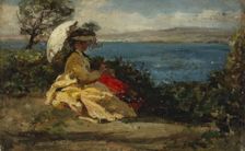 Femme à l'ombrelle, baie de Douarnenez, between 1870 and 1875. Creator: Jules Breton
