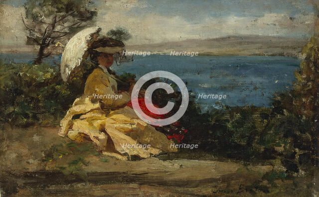 Femme à l'ombrelle, baie de Douarnenez, between 1870 and 1875. Creator: Jules Breton.