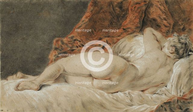 Femme allongée vue de dos, dit le Sommeil, ca 1720. Creator: Boucher, François (1703-1770).