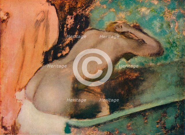 Femme assise sur le bord d'une baignoire et s'epongeant le cou, c1880, (1936). Artist: Edgar Degas