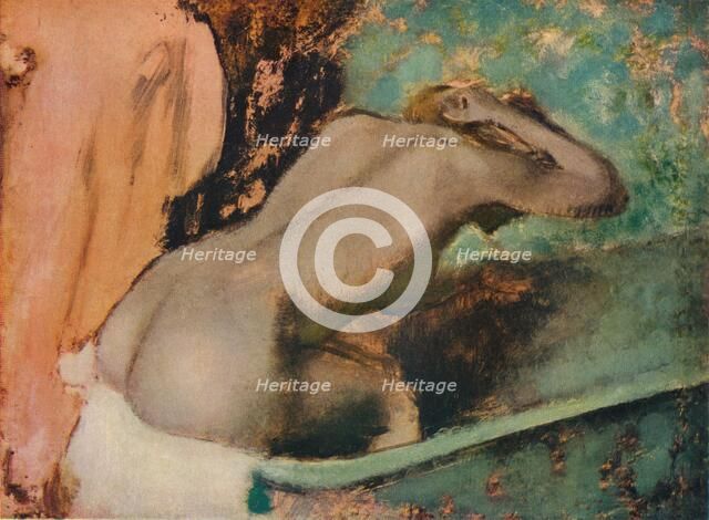 Femme assise sur le bord d'une baignoire et s'epongeant le cou, c1880, (1936). Artist: Edgar Degas