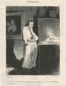 Femme de lettre humanitaire se livrant sur l'homme..., 1844. Creator: Honore Daumier
