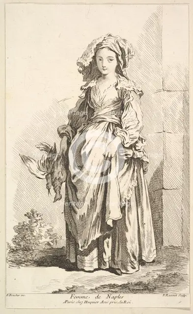 Femme de Naples, from Recueil de diverses fig.res étrangeres Inventées par F. Bouc..., 18th century. Creator: Simon François Ravenet.