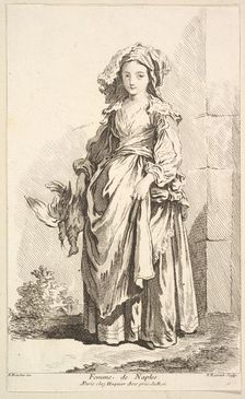 Femme de Naples, from Recueil de diverses fig.res étrangeres Inventées par F. Bouc..., 18th century. Creator: Simon François Ravenet