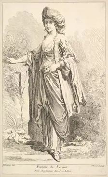 Femme du Levant, from Recueil de diverses fig.res étrangeres Inventées par F. Bouc..., 18th century. Creator: Simon François Ravenet