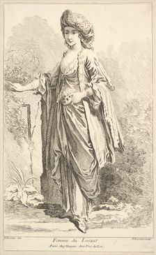 Femme du Levant, from Recueil de diverses fig.res étrangeres Inventées par F. Bouc..., 18th century. Creator: Simon François Ravenet