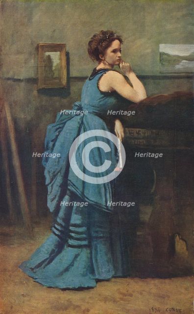 'Femme en bleu', 1874, (1939). Artist: Jean-Baptiste-Camille Corot.