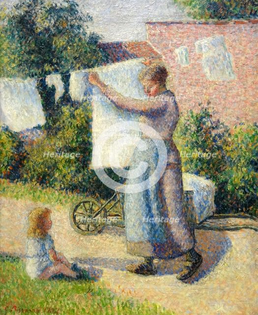 Femme étendant du linge, 1887. Creator: Pissarro, Camille (1830-1903).
