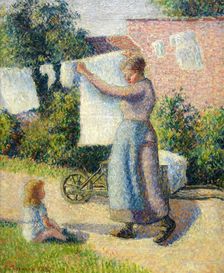Femme étendant du linge, 1887. Creator: Pissarro, Camille (1830-1903)