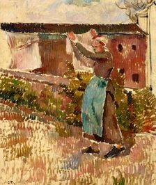 Femme étendant du linge, Éragny, c1887. Creator: Pissarro; Camille (1830-1903)