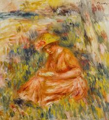 Femme lisant dans un paysage, c.1917. Creator: Pierre-Auguste Renoir