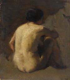 Femme nue assise, vue de dos, between 1845 and 1848. Creator: Felix Francois Georges Philibert Ziem