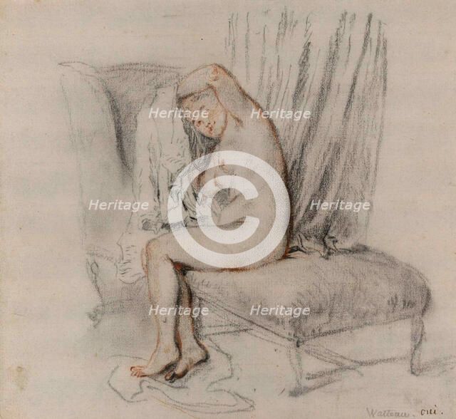 Femme nue enlevant sa chemise , ca 1717. Creator: Watteau, Jean Antoine (1684-1721).