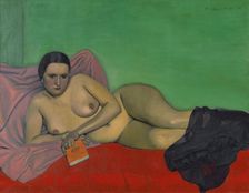 Femme nue tenant un livre, 1924. Creator: Vallotton, Felix Edouard (1865-1925)