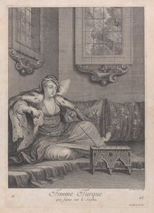 Femme Turque, qui fume sur le Sopha, 1714-15. Creator: Unknown