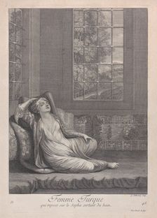Femme Turque, qui repose sur le Sopha sortant du bain, 1714-15. Creator: Unknown