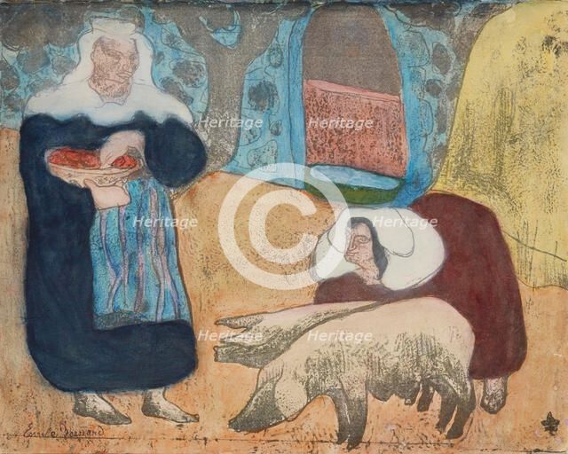 Femmes au porcs (Women with Pigs), 1889. Creator: Emile Bernard.