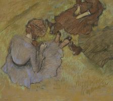 Femmes assises sur l'herbe (Women sitting on the grass), c1882. Creator: Degas, Edgar (1834-1917)