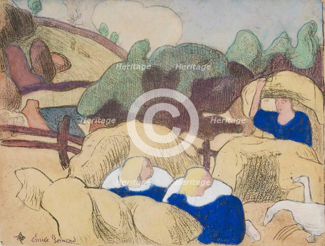 Femmes faisant les foins (Women Making Haystacks), 1889. Creator: Emile Bernard.