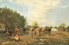 Fen Meadows with Cattle 1877, (c1930). Creator: Mark Fisher